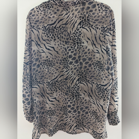 Vintage Alia Animal Print Button Down Shirt Black Tan Size 14 - Picture 4 of 5